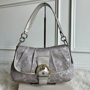 Coach Soho Hobo Shoulder Hand Bag in silver jacquard Print